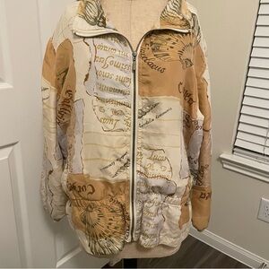 Petite Sophisticate Cream and Tan Graphic Jacket 100% silk shell